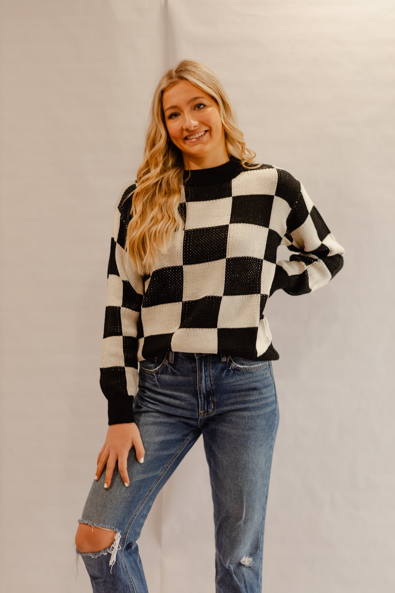 Plaid knit sweater